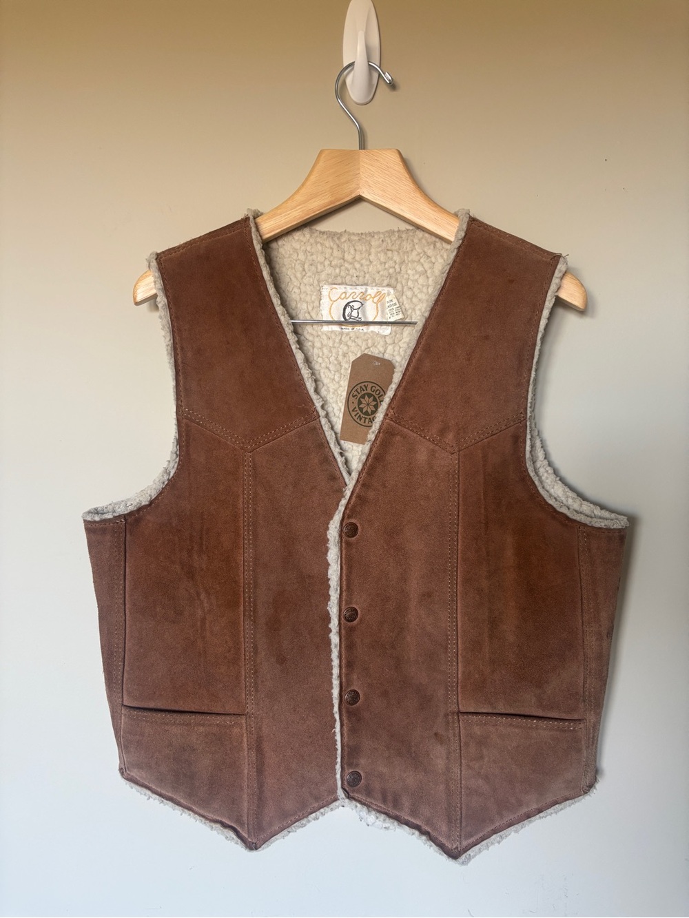 Classic Brown Suede Shearling Vest - Unbranded